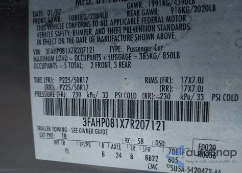 2007 Ford Fusion Sel from USA, damaged, VIN 3FAHP081X7R207121